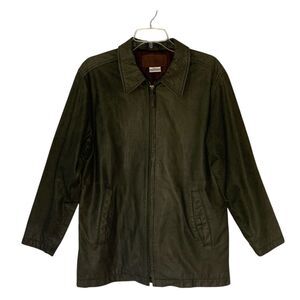 Vintage L.L. Bean Womens Leather Jacket SIZE M Army Green Lined Dressy Collared